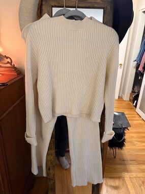 Ribbed Knit Two-Piece Set in Cream